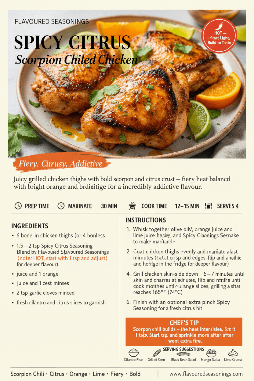 Spicy Citrus Seasoning Blend (Scorpion Chili + Citrus) - Flavoured Gourmet Seasonings