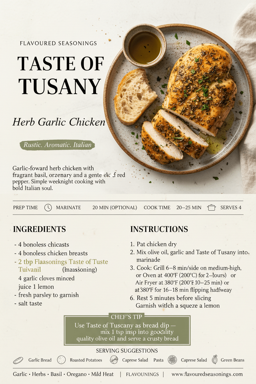 Taste of Tuscany Mediterranean Herb Seasoning Blend - Flavoured Gourmet Seasonings
